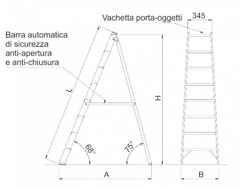 Scala professionale in vetroresina V016 misure