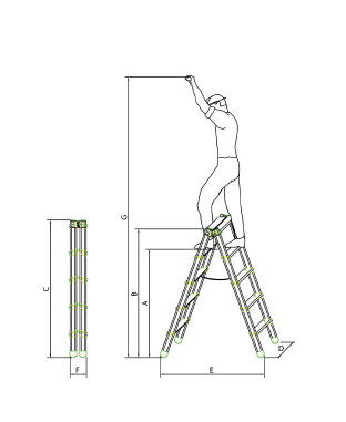 Scala in vetroresina doppia salita 4 gradini - legenda misure