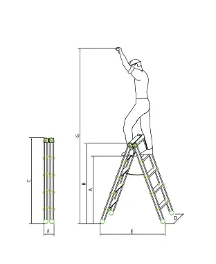 Scala in vetroresina doppia salita 9 gradini - legenda misure