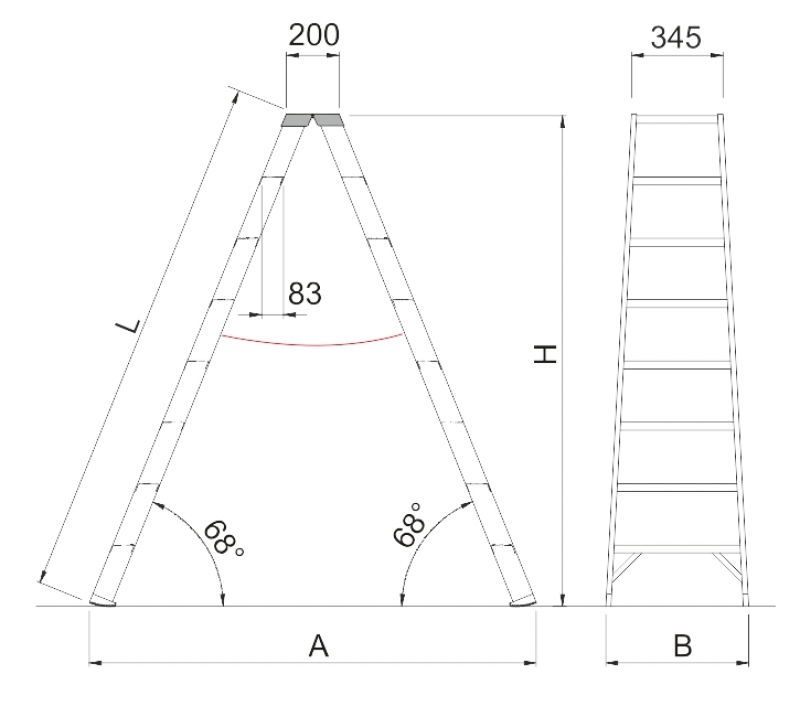 Scala in vetroresina doppia salita paraginocchia 7 gradini misure