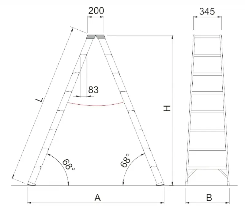 Scala in vetroresina doppia salita paraginocchia 9 gradini misure